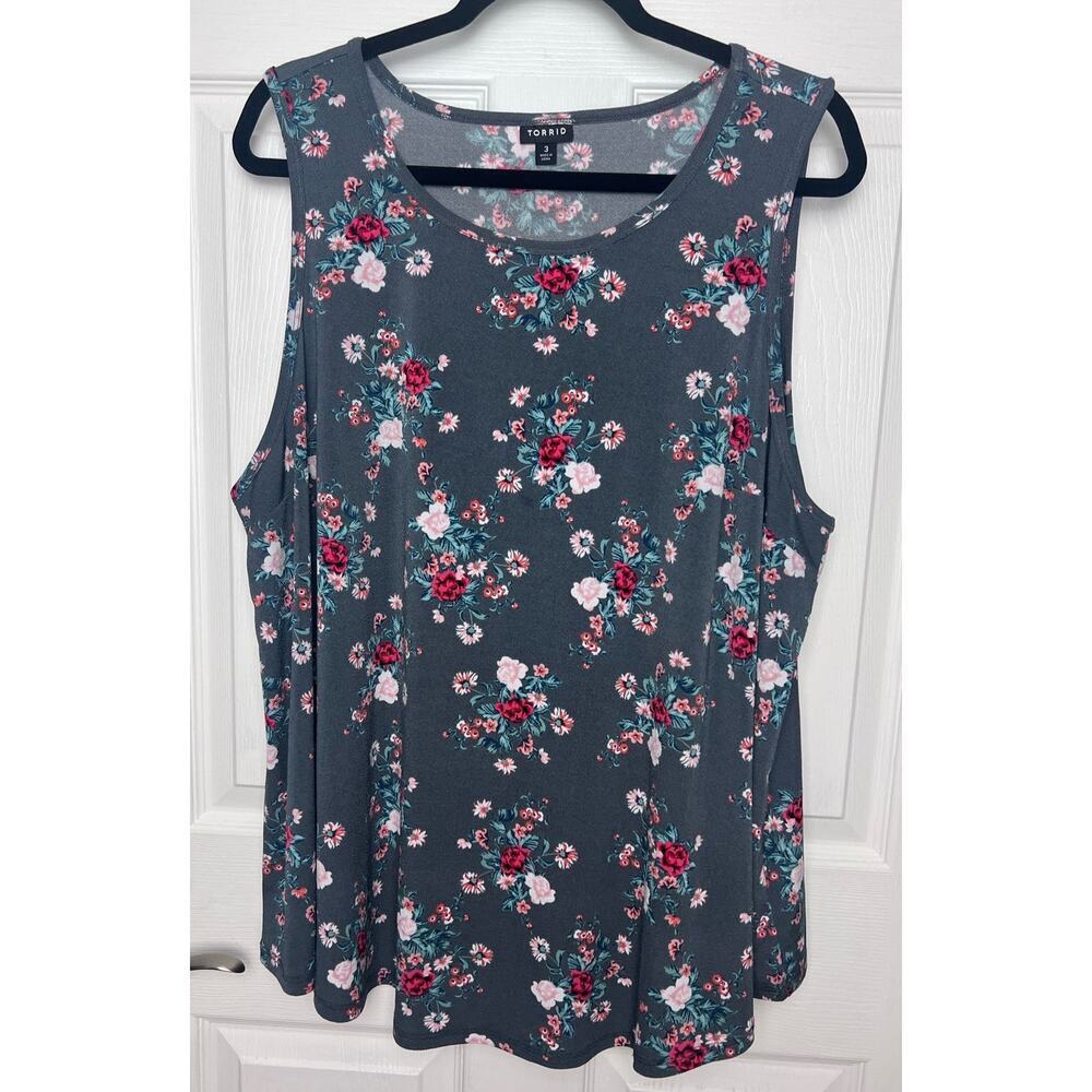 Torrid Tank Top Gray Floral Sleeveless Women's Plus Size 3